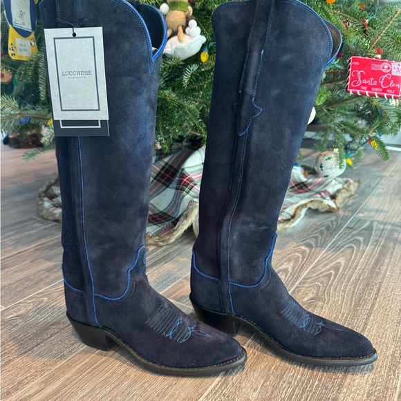 Lucchese Marlin Blue Suede Boots - Picture 6 of 6